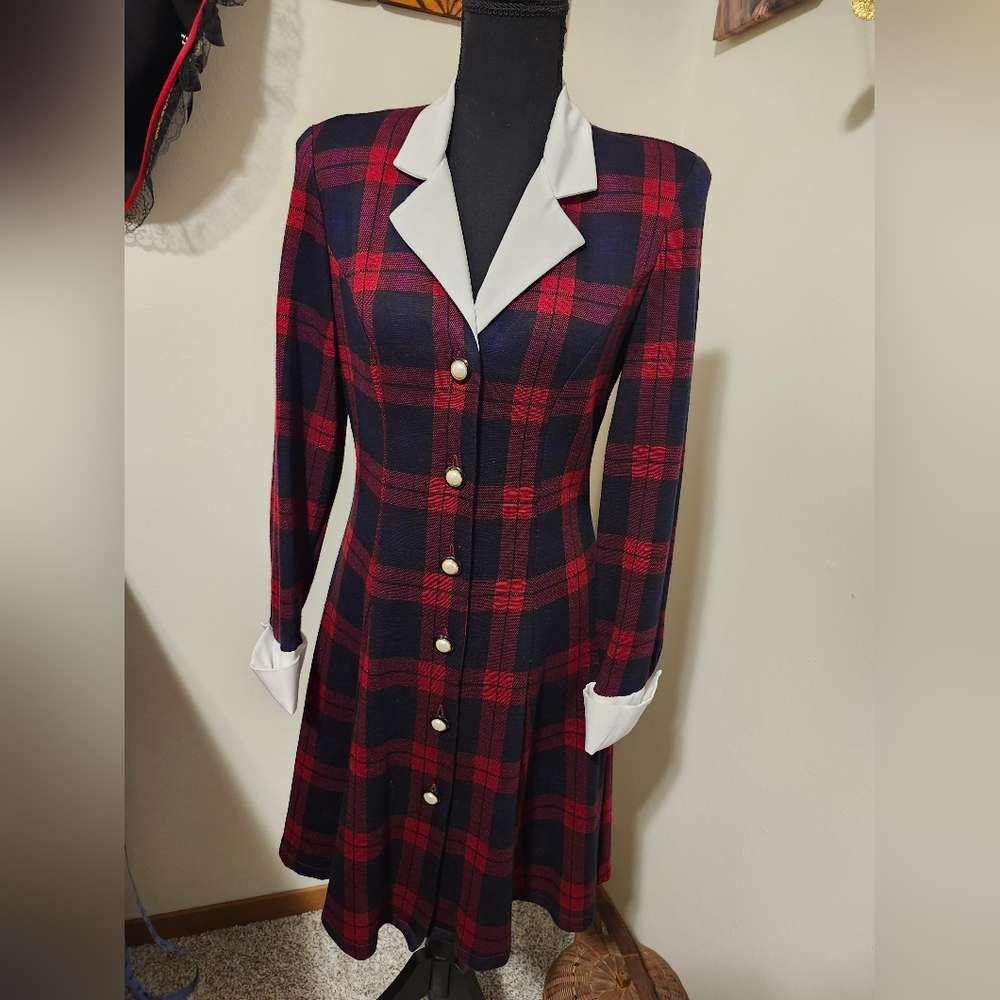 Paris Sport Club Plaid Preppy Schoolgirl Dress w/ Shoulder Pads